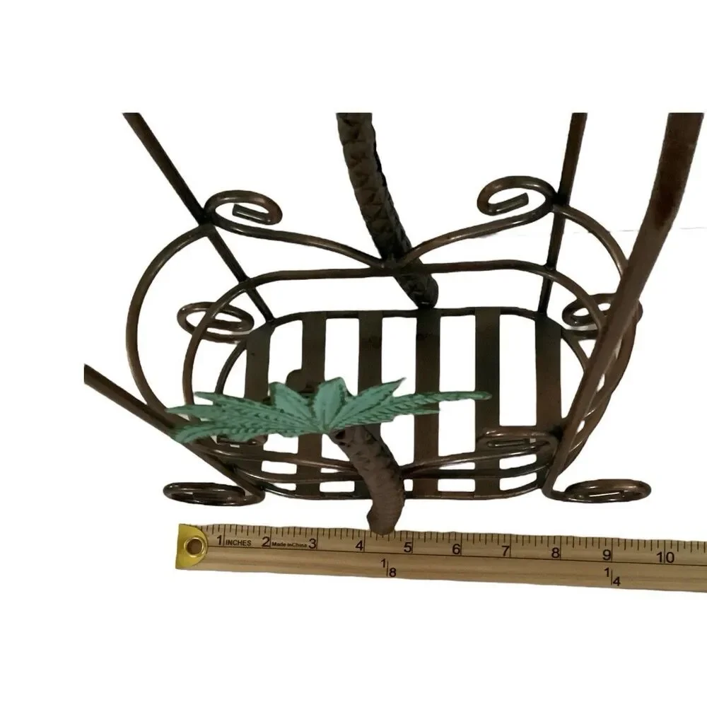 Palm Tree Wine Caddy Copper Metal 2 Bottle Or Plant Holder Tropical Decor